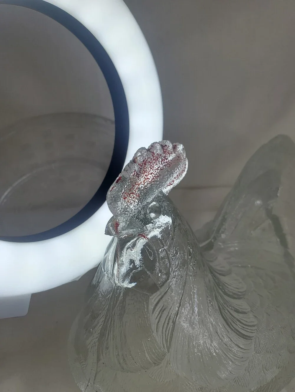 Westmoreland 1950s Glass Rooster on Nest Dish.